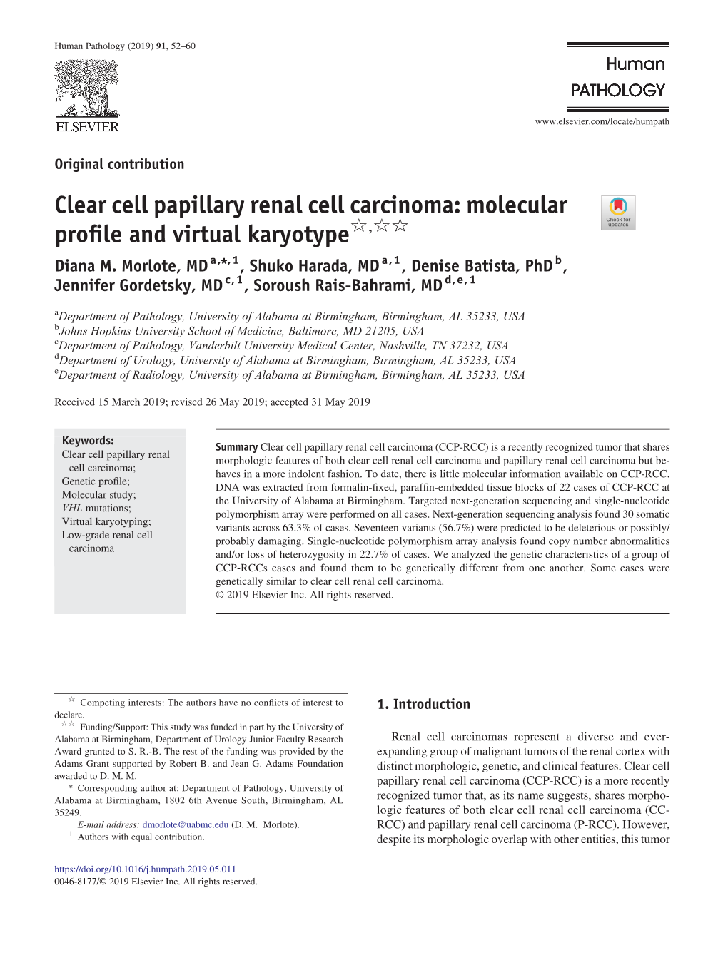 Clear Cell Papillary Renal Cell Carcinoma: Molecular Profile and Virtual Karyotype