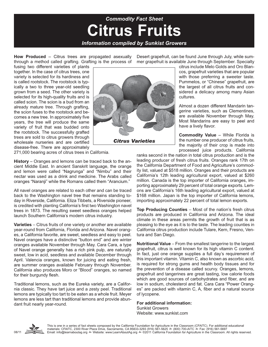 Citrus Fruits Information Compiled by Sunkist Growers