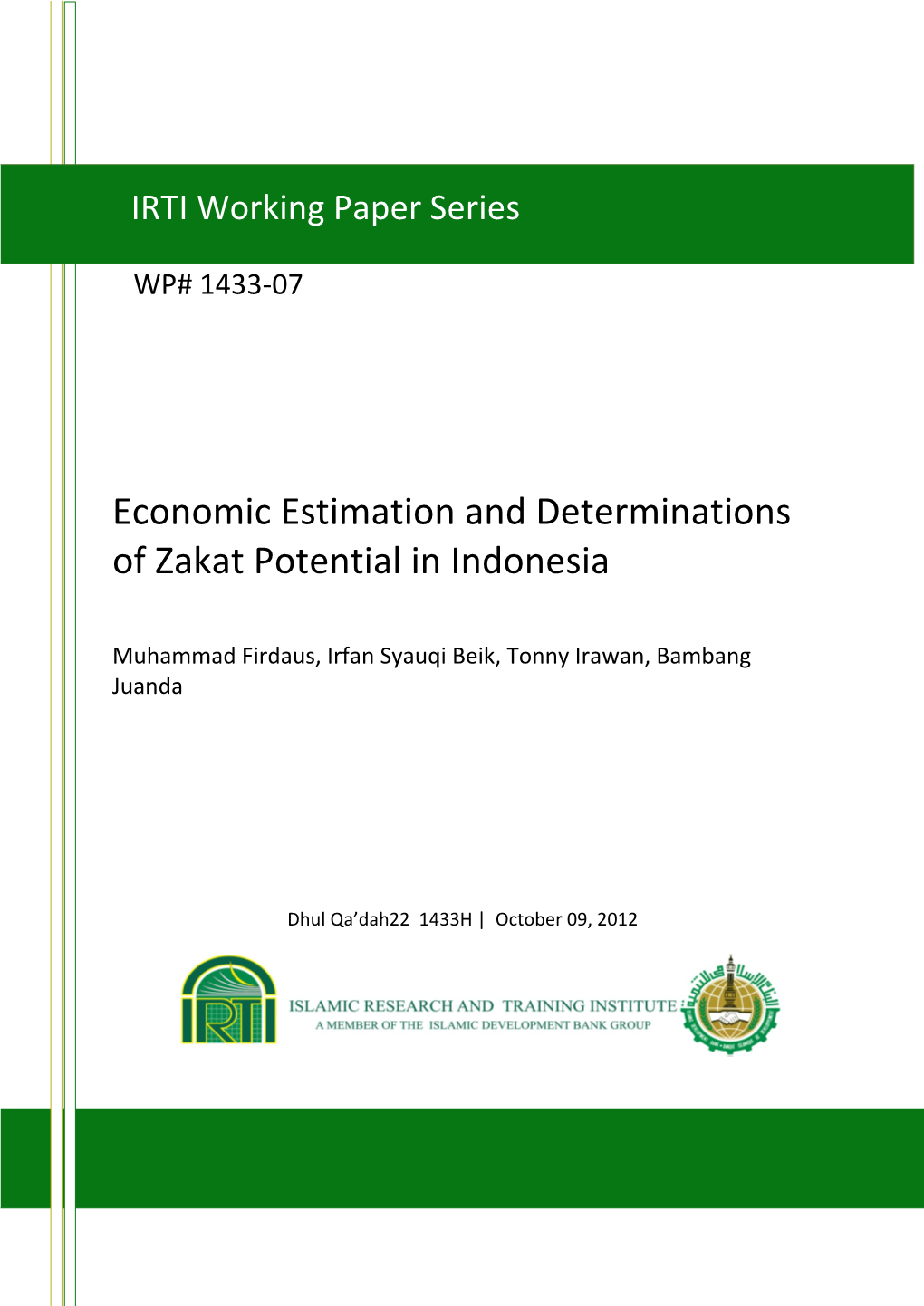 Economic Estimation and Determinations of Zakat Potential in Indonesia