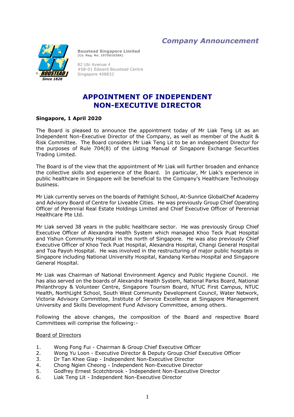 Appointment of Independent Non-Executive Director