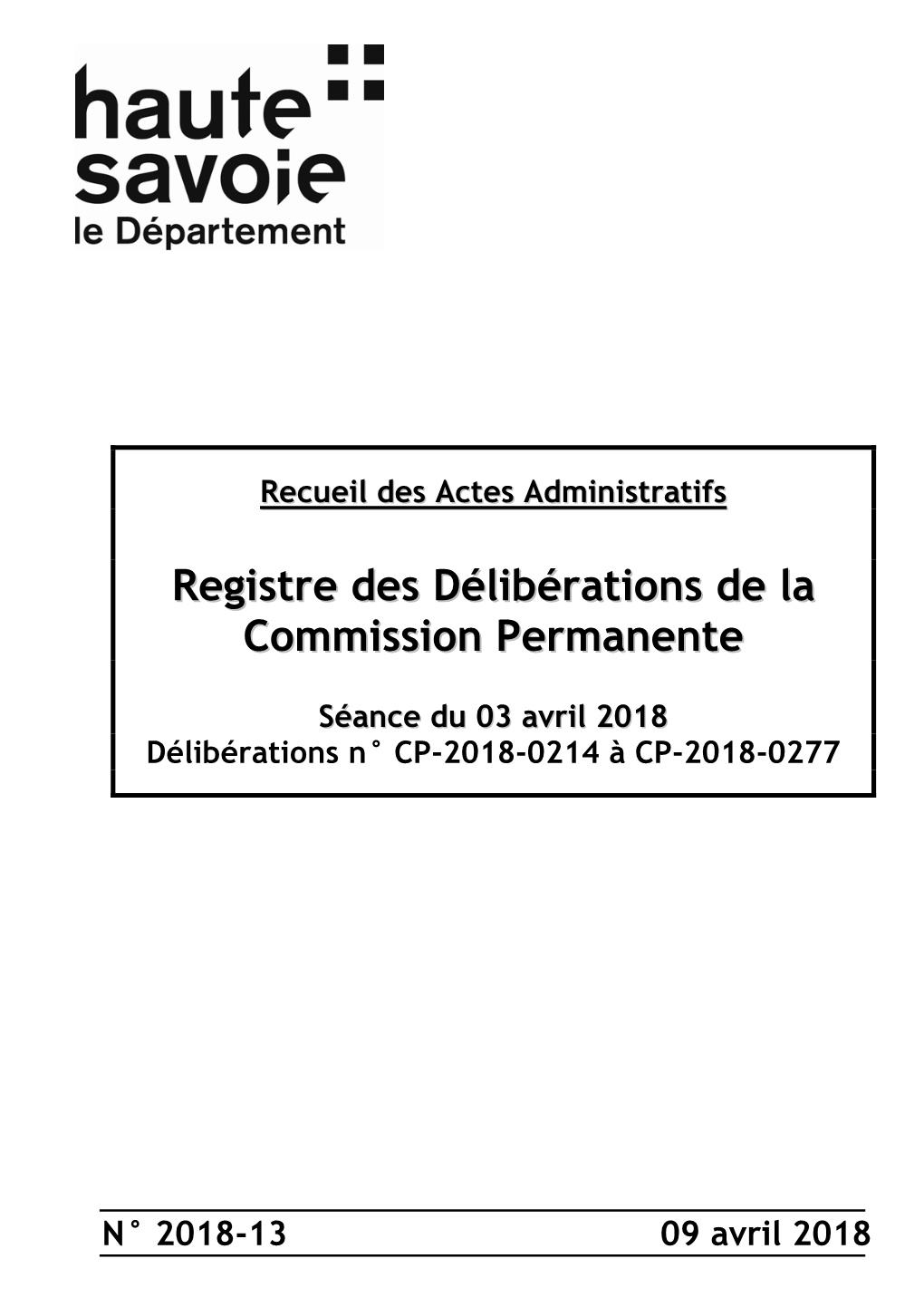 Registre Des Délibérations De La Commission Permanente Séance Du 03 Avril 2018