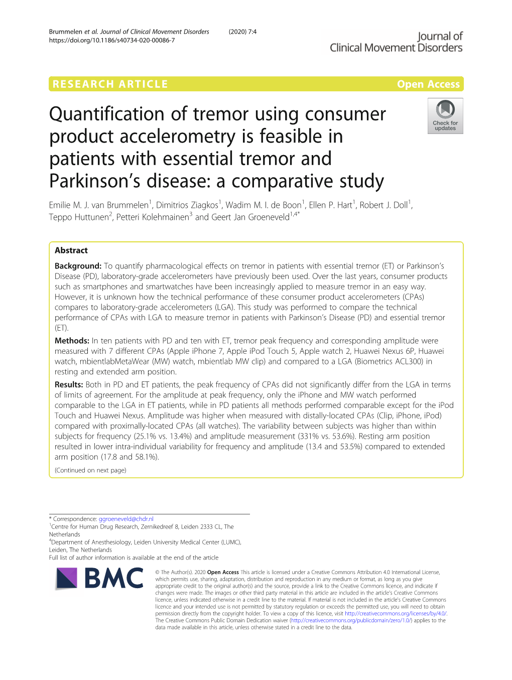 Quantification of Tremor Using Consumer Product Accelerometry Is Feasible in Patients with Essential Tremor and Parkinson’S Disease: a Comparative Study Emilie M