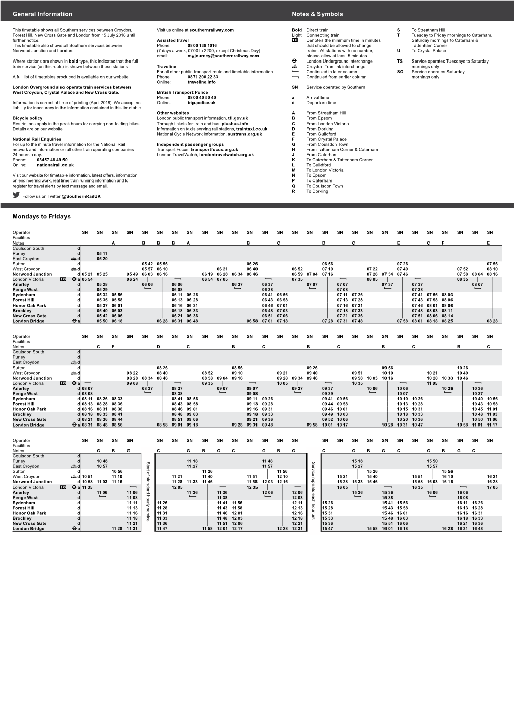 Mondays to Fridays General Information Notes