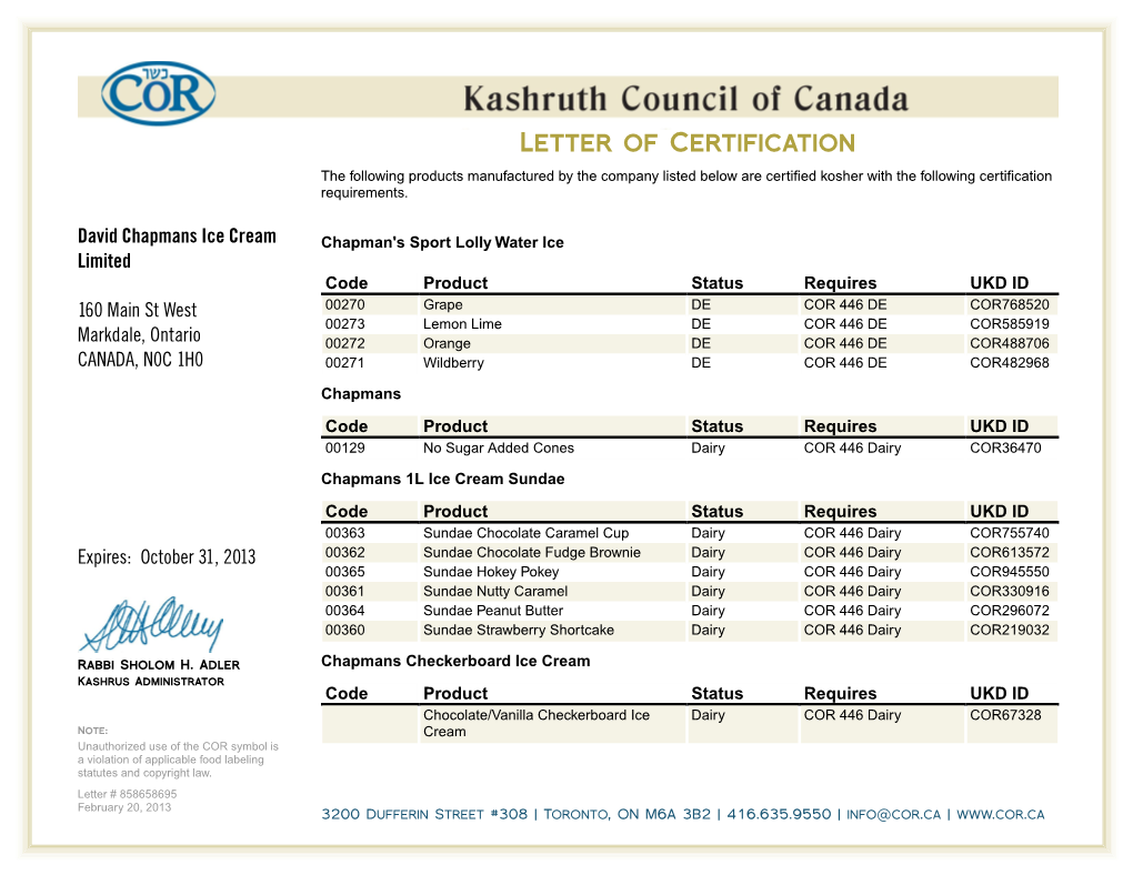 Letter of Certification