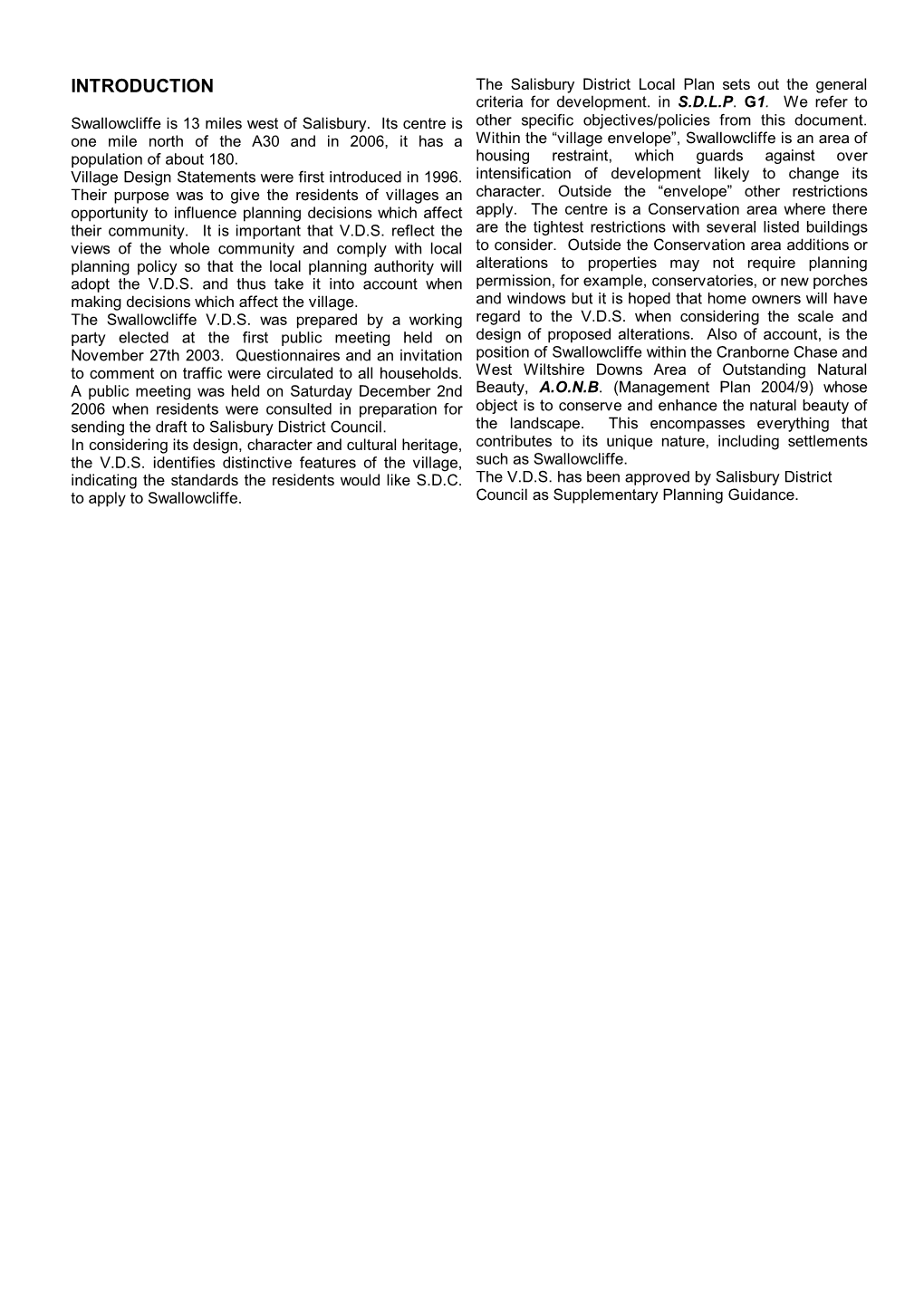 INTRODUCTION the Salisbury District Local Plan Sets out the General Criteria for Development