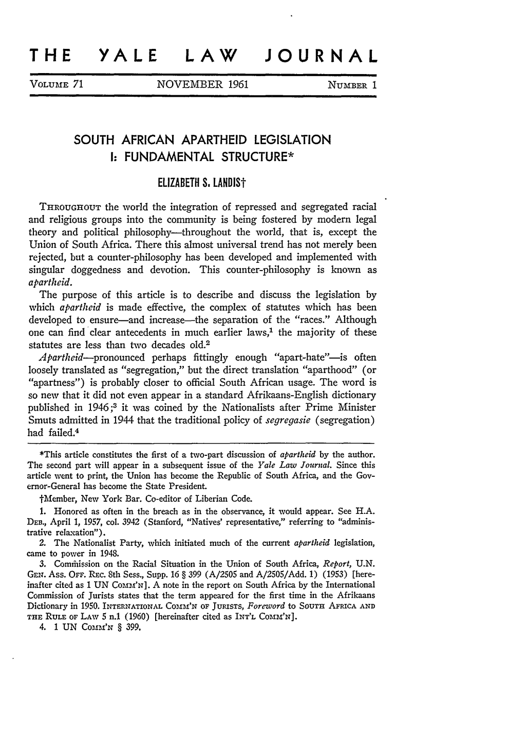 South African Apartheid Legislation I