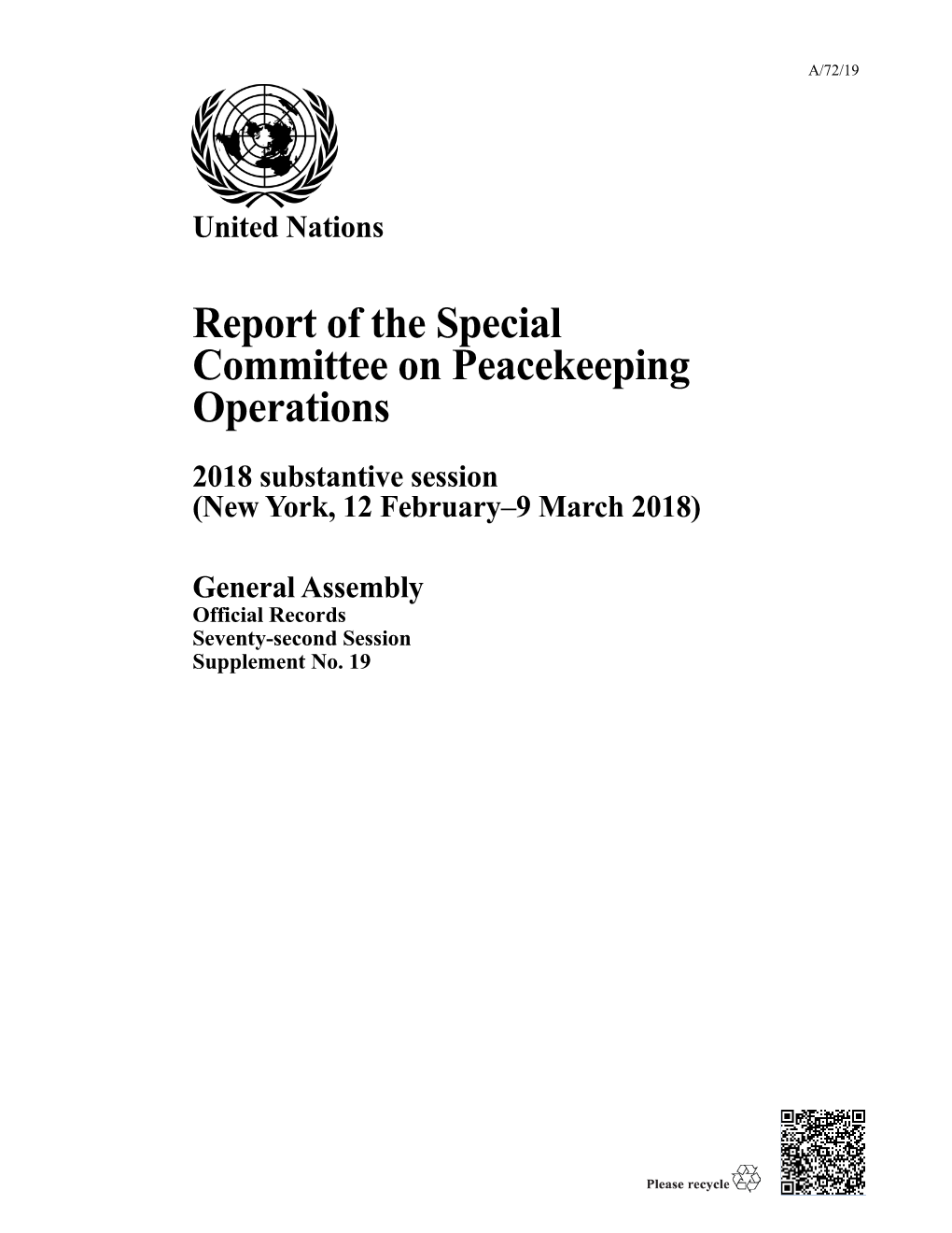 Report of the Special Committee on Peacekeeping Operations