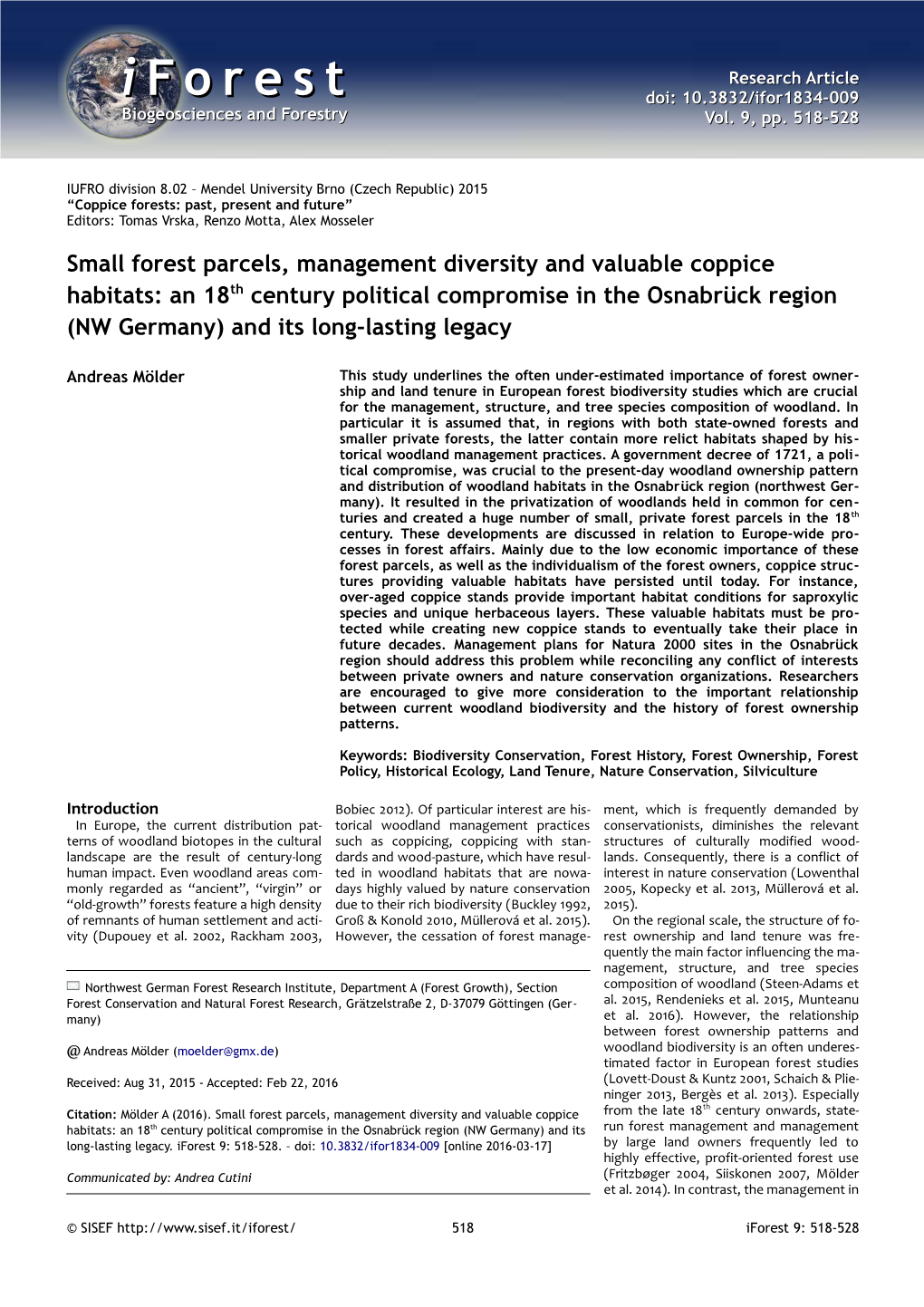 Mölder a (2016). Small Forest Parcels, Management Diversity