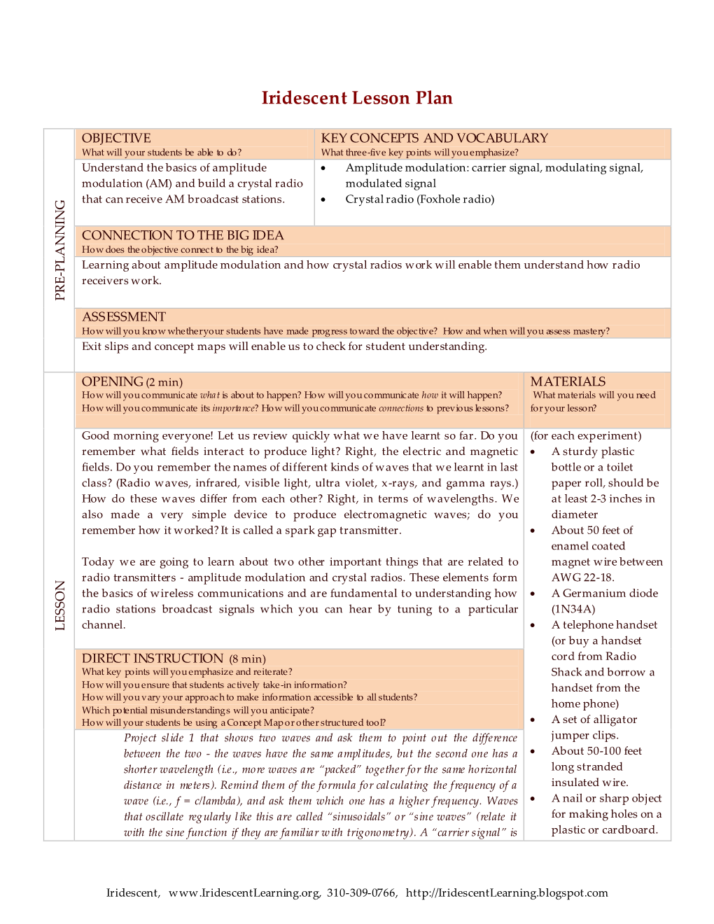 Iridescent Lesson Plan