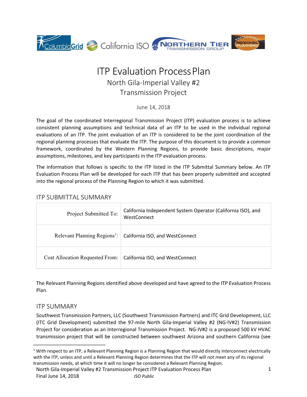 North Gila-IV2 Project Interregional Transmission Project Evaluation Plan