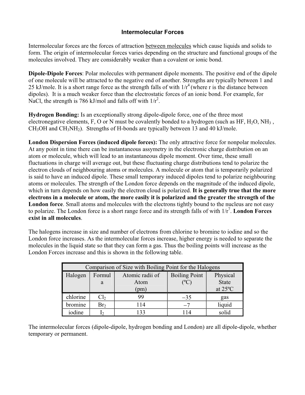 Intermolecular Forces