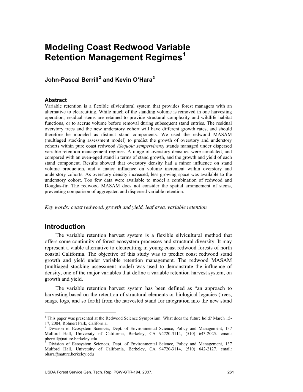 Modeling Coast Redwood Variable Retention Management Regimes1