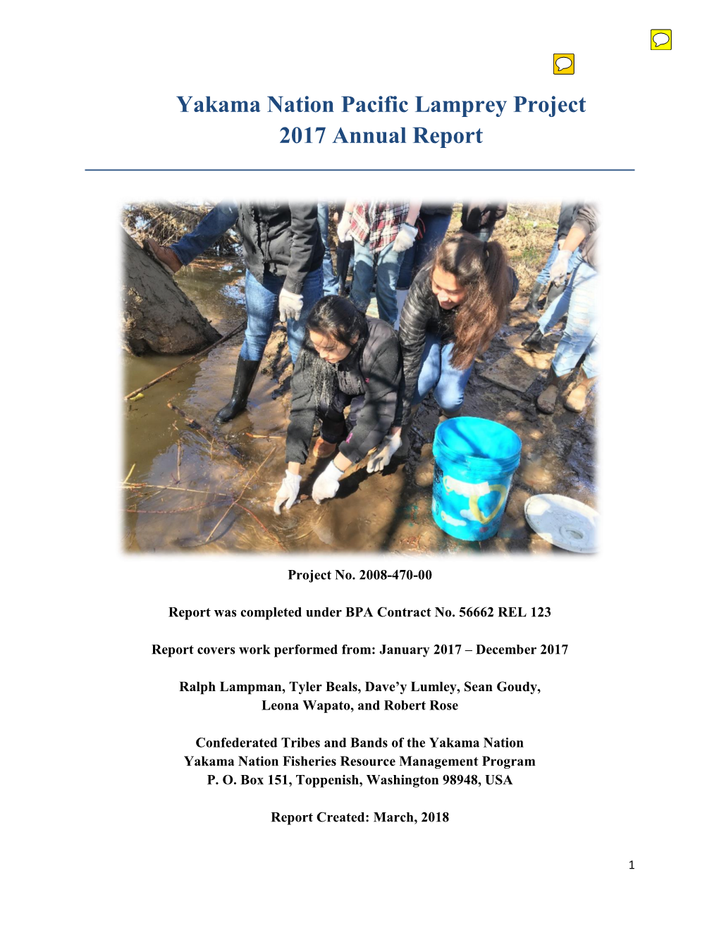 Yakama Nation Pacific Lamprey Project 2017 Annual Report