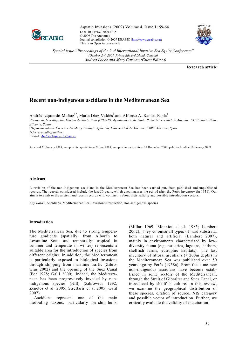 Recent Non-Indigenous Ascidians in the Mediterranean Sea