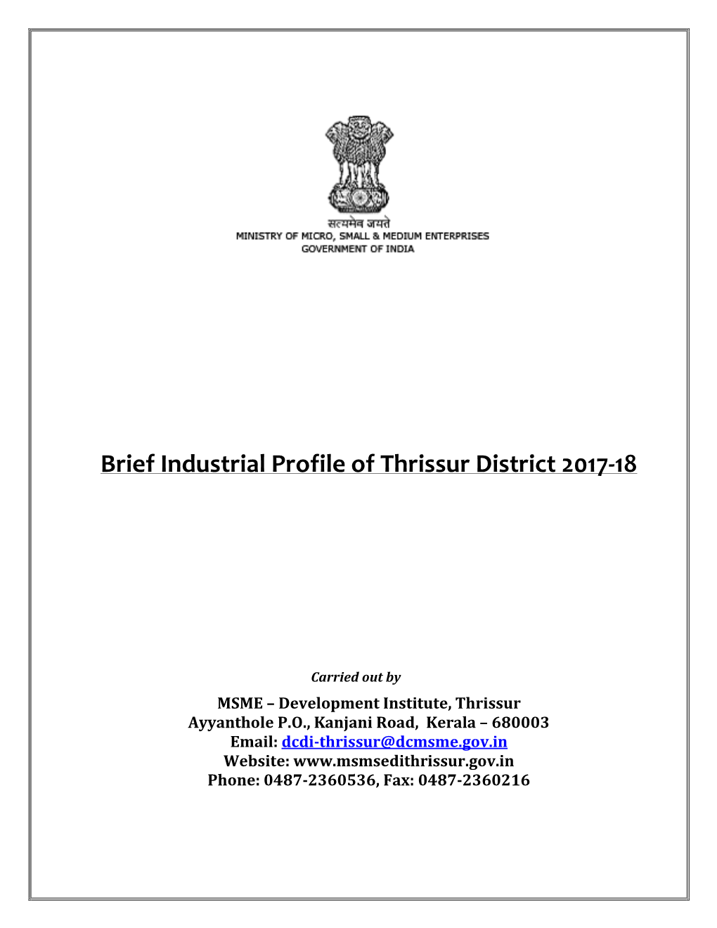 Brief Industrial Profile of Thrissur District 2017-18