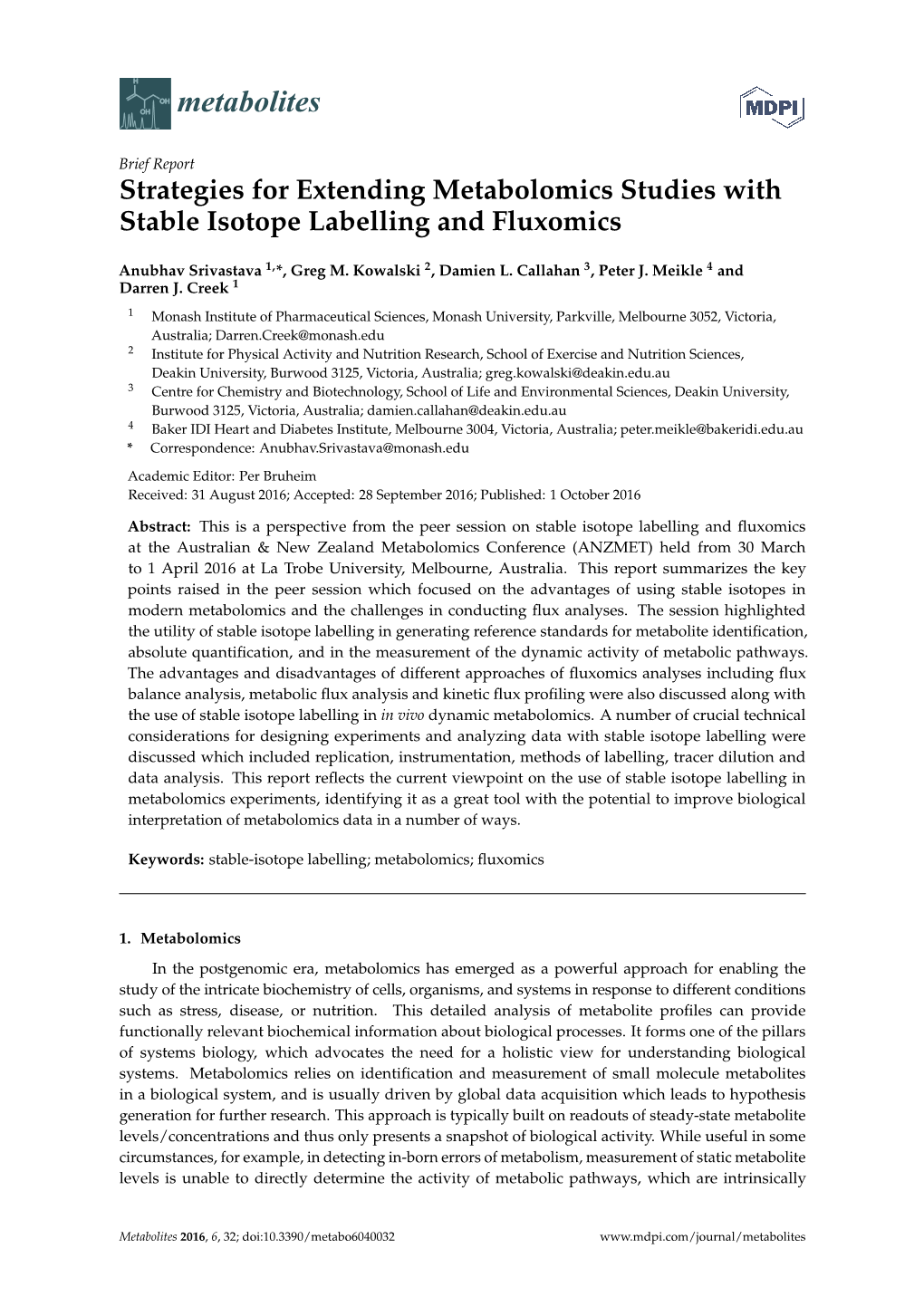 Strategies for Extending Metabolomics Studies with Stable Isotope Labelling and Fluxomics