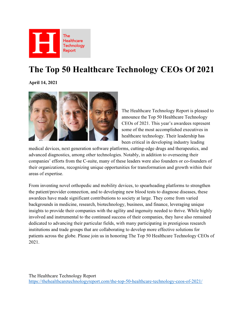 The Top 50 Healthcare Technology Ceos of 2021