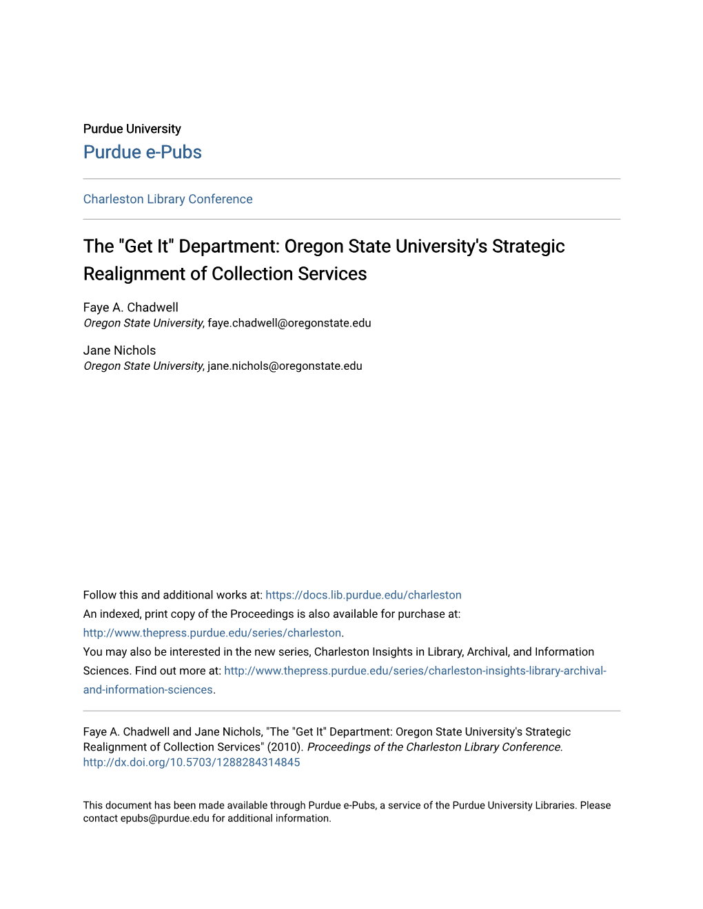 Department: Oregon State University's Strategic Realignment of Collection Services