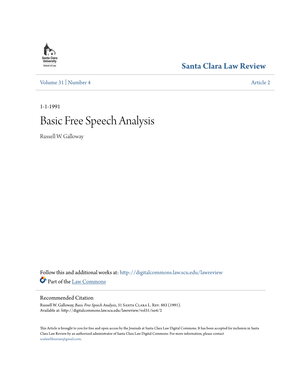 Basic Free Speech Analysis Russell W