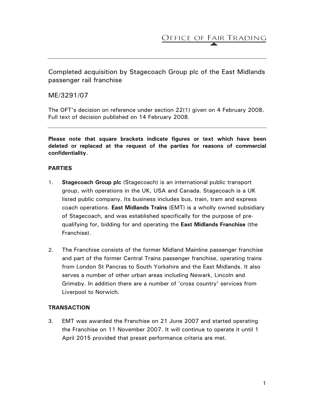 Stagecoach/East Midlands Passenger Rail Franchise