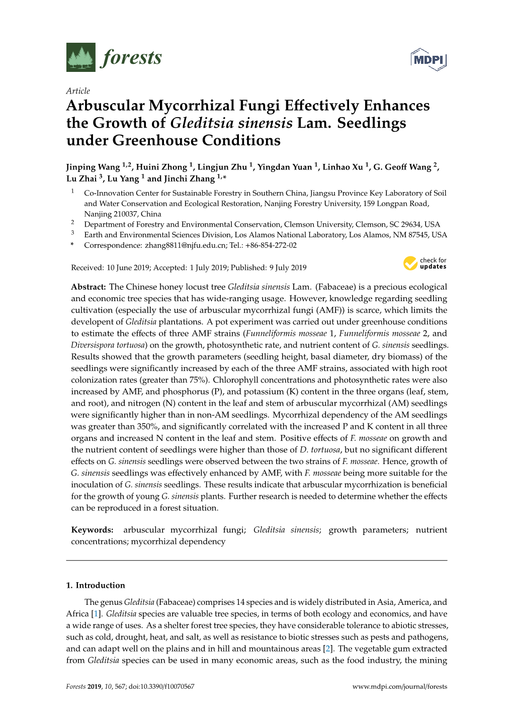 Arbuscular Mycorrhizal Fungi Effectively Enhances the Growth of Gleditsia Sinensis Lam. Seedlings Under Greenhouse Conditions