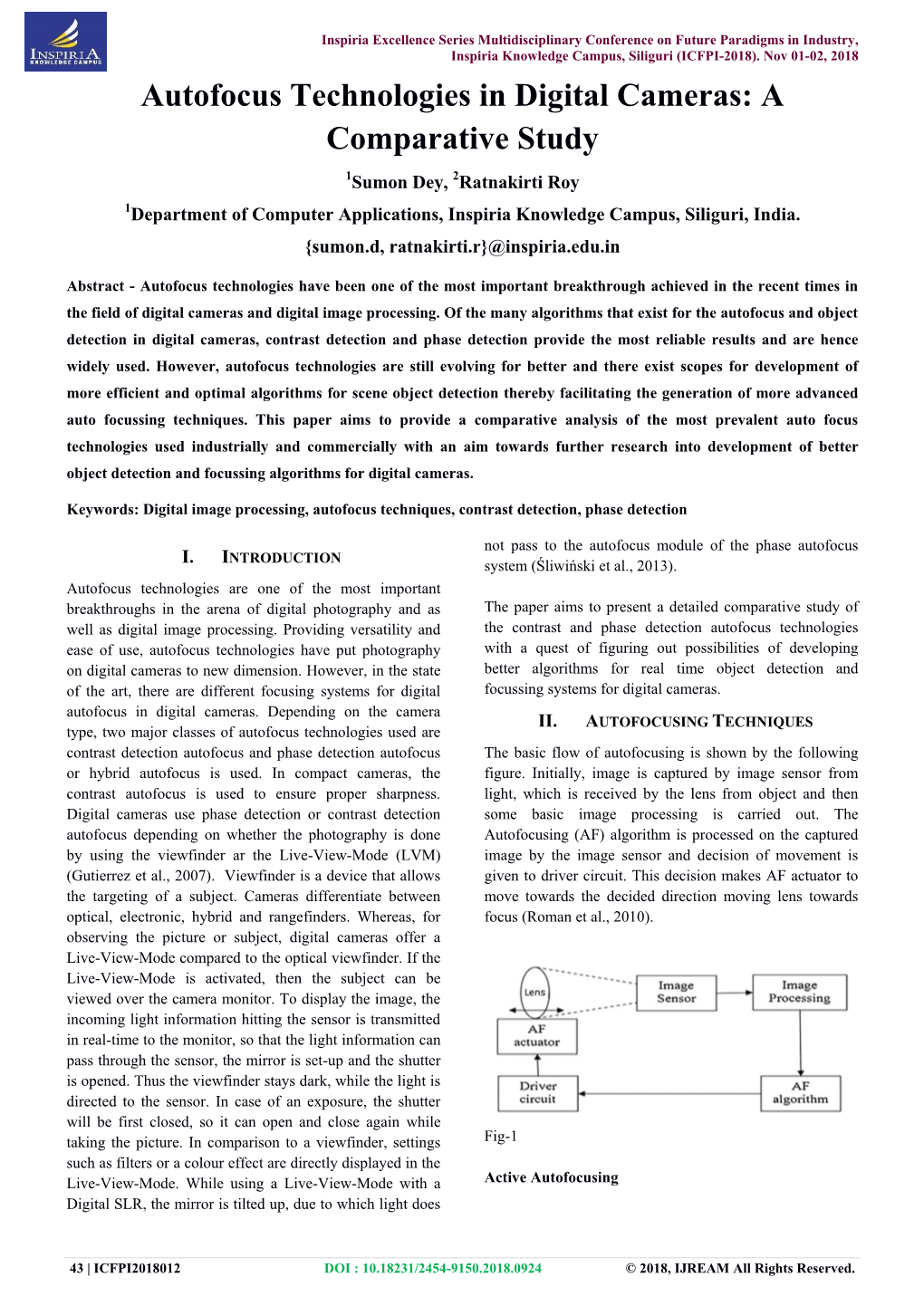 Autofocus Technologies in Digital Cameras: a Comparative Study