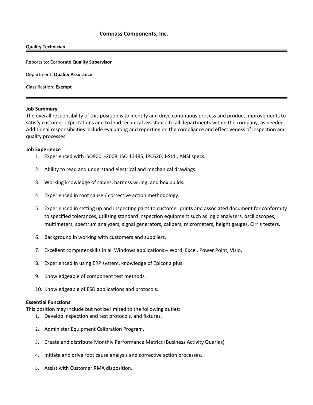 Compass Components Contract Employee Request Form