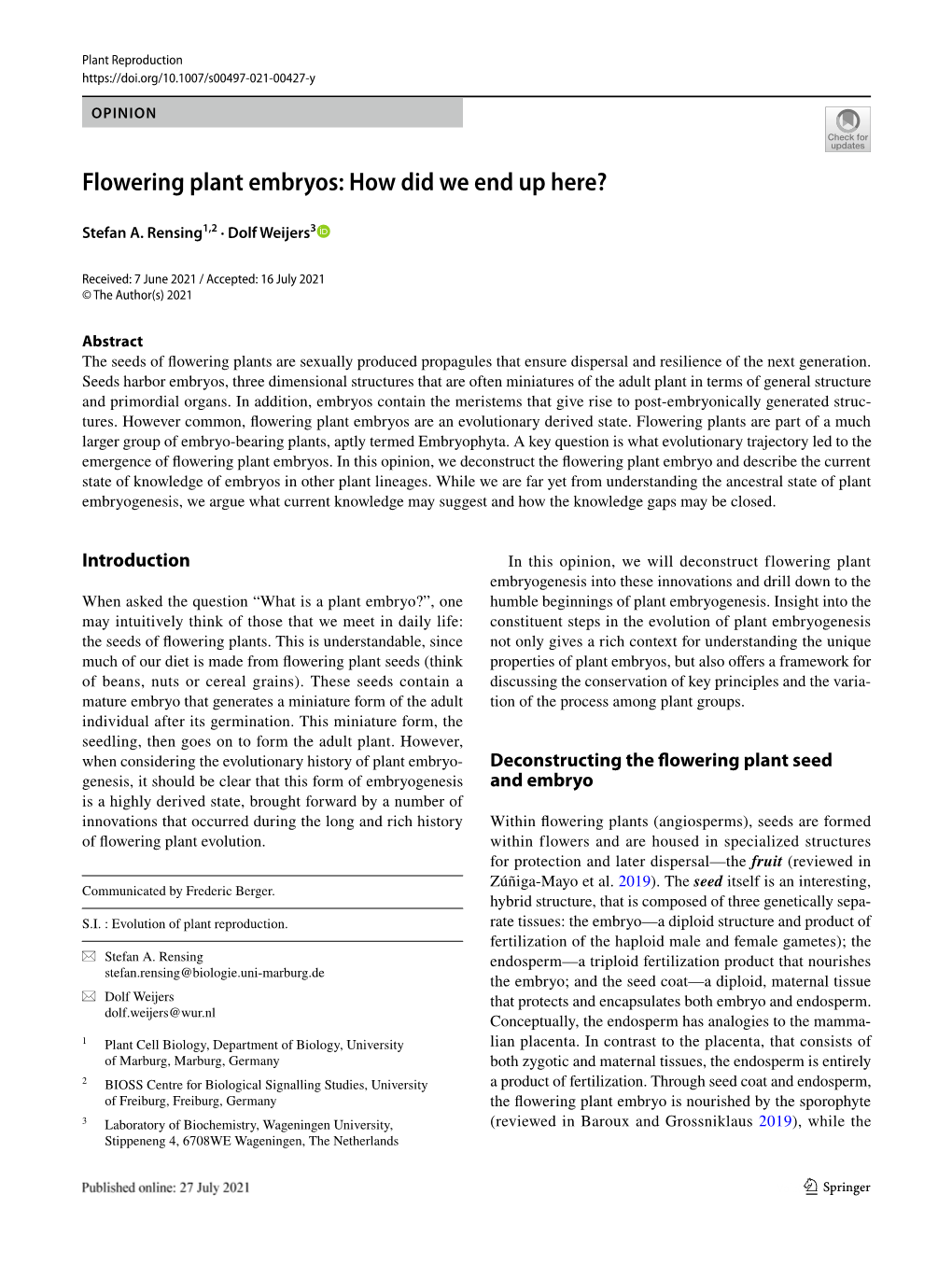 Flowering Plant Embryos: How Did We End up Here?