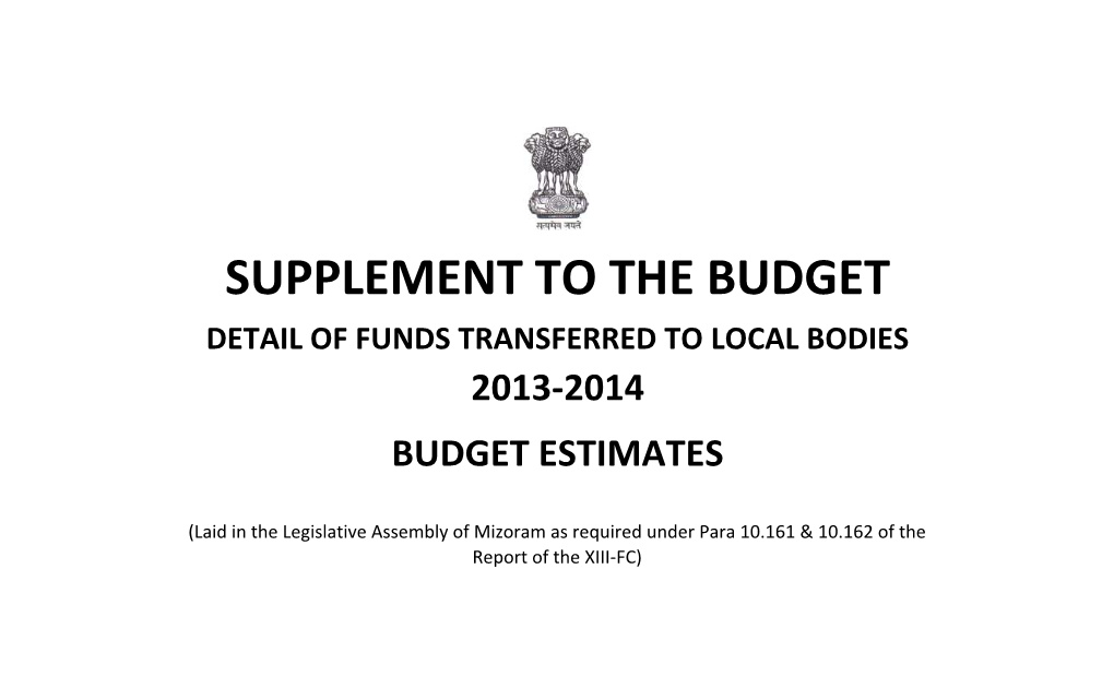 Supplement to the Budget Detail of Funds Transferred to Local Bodies 2013-2014 Budget Estimates