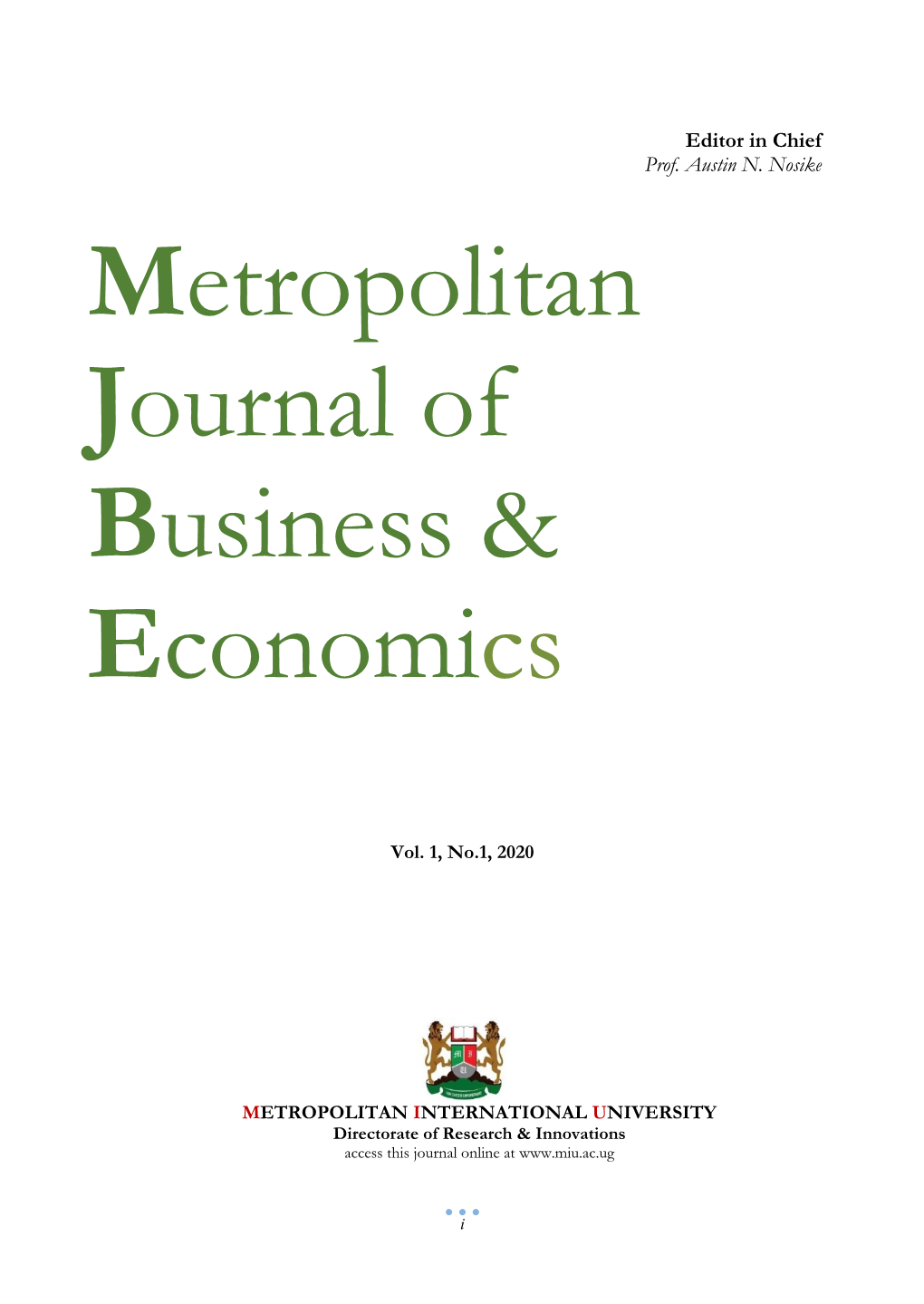 Metropolitan Journal of Business & Economics