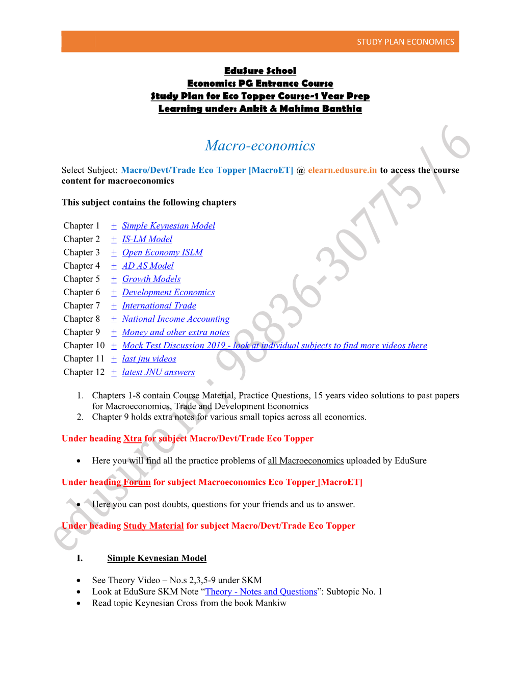 Study Plan Economics