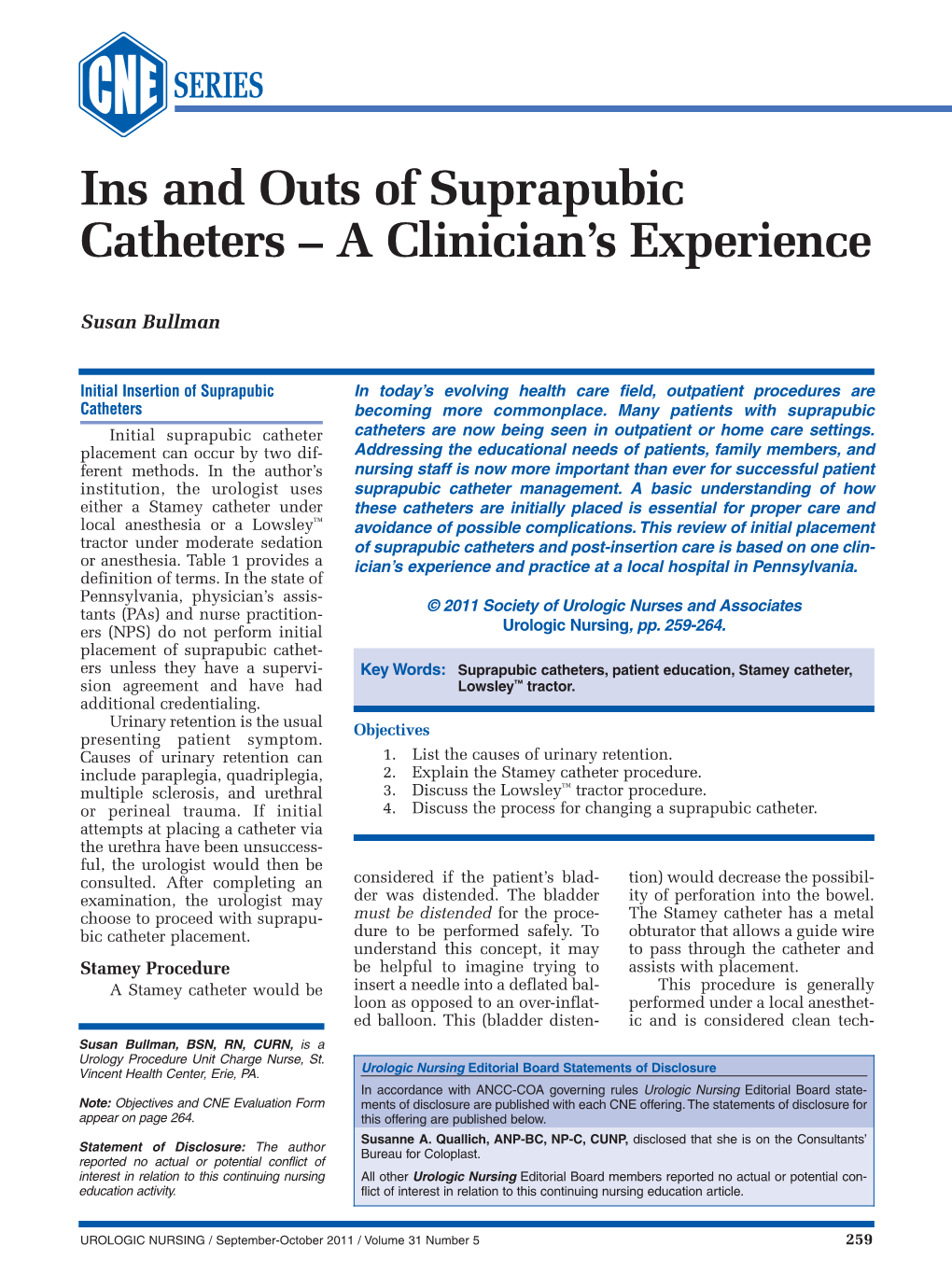 Ins and Outs of Suprapubic Catheters – a Clinician’S Experience