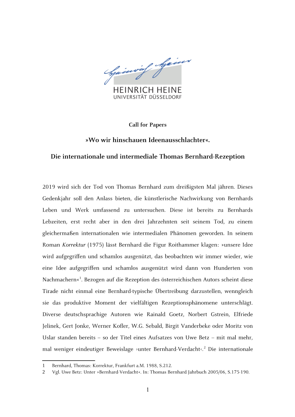 Die Internationale Und Intermediale Thomas Bernhard-Rezeption