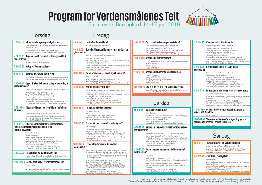 Program for Verdensmålenes Telt Folkemødet Bornholm D