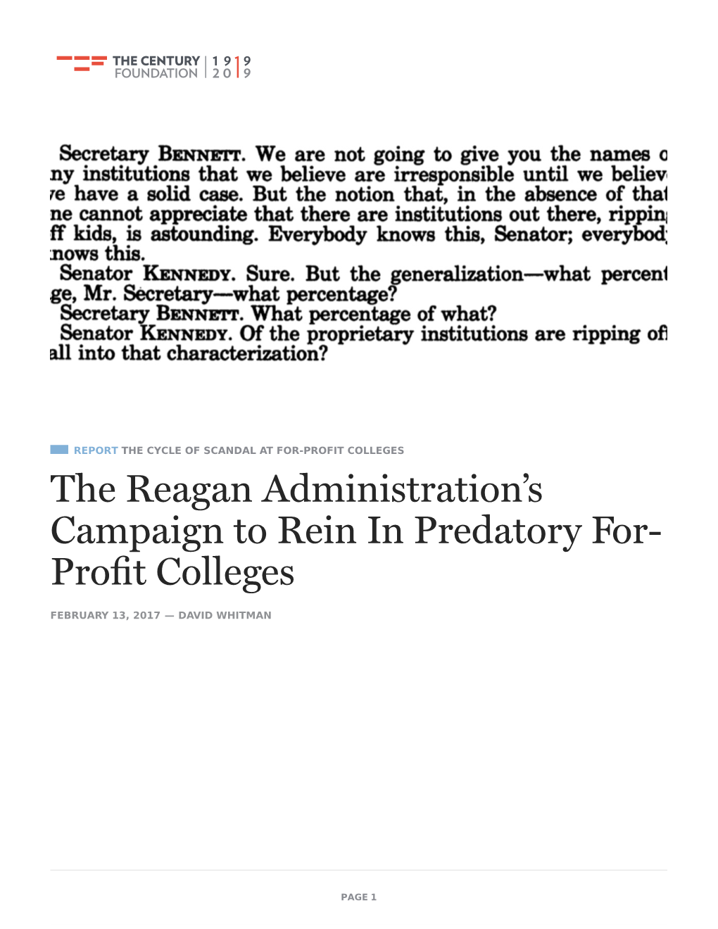 The Reagan Administration's Campaign to Rein in Predatory For-Profit Colleges