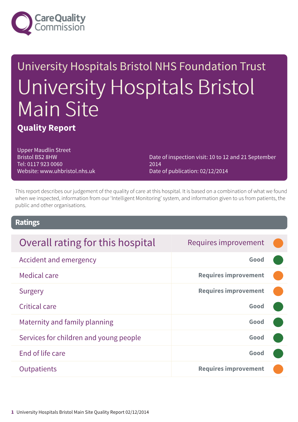 University Hospitals Bristol Main Site Scheduled Report