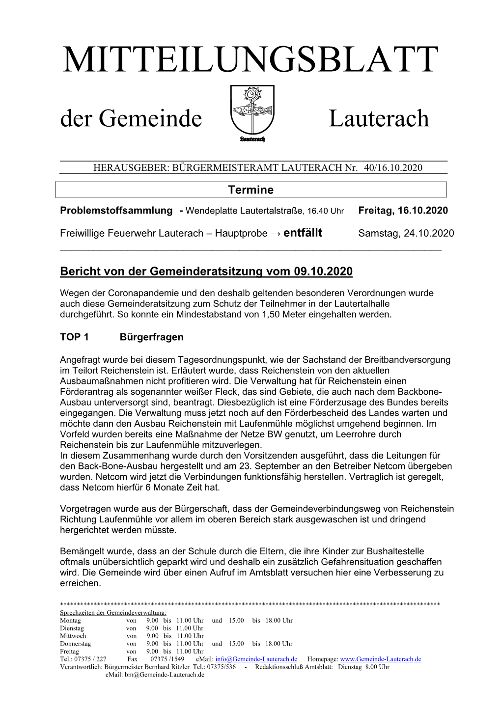 MITTEILUNGSBLATT Der Gemeinde Lauterach