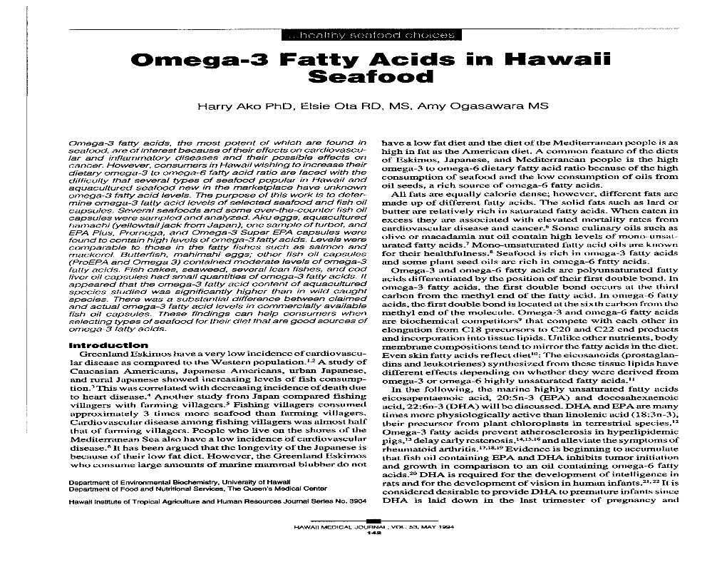 Omega-3 Fatty Acids in Hawaii Seafood