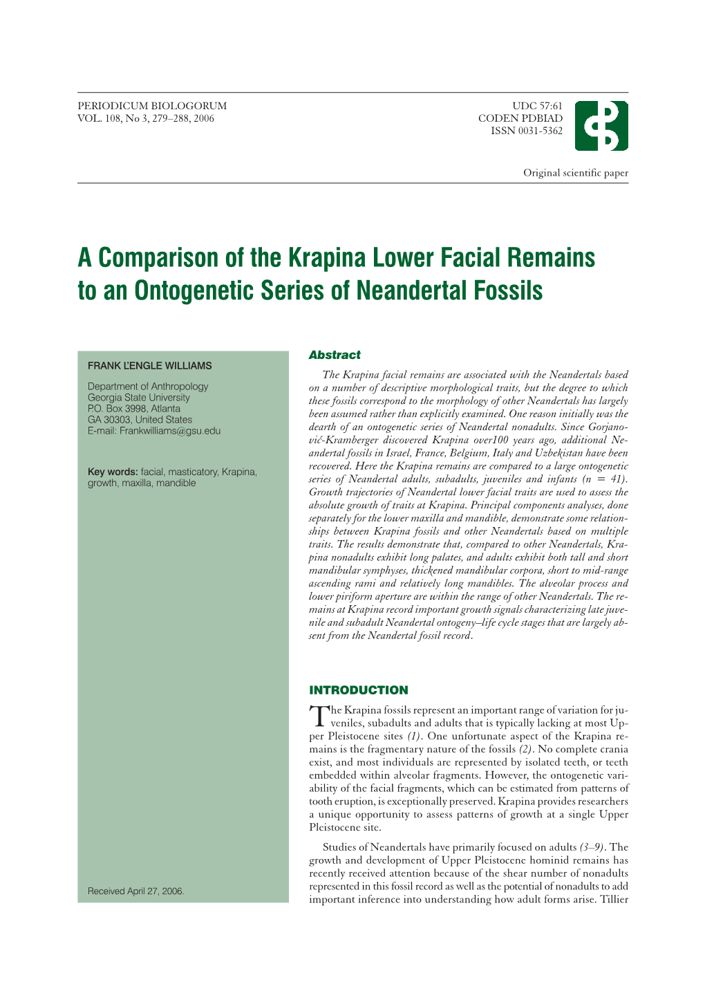 A Comparison of the Krapina Lower Facial Remains to an Ontogenetic Series of Neandertal Fossils