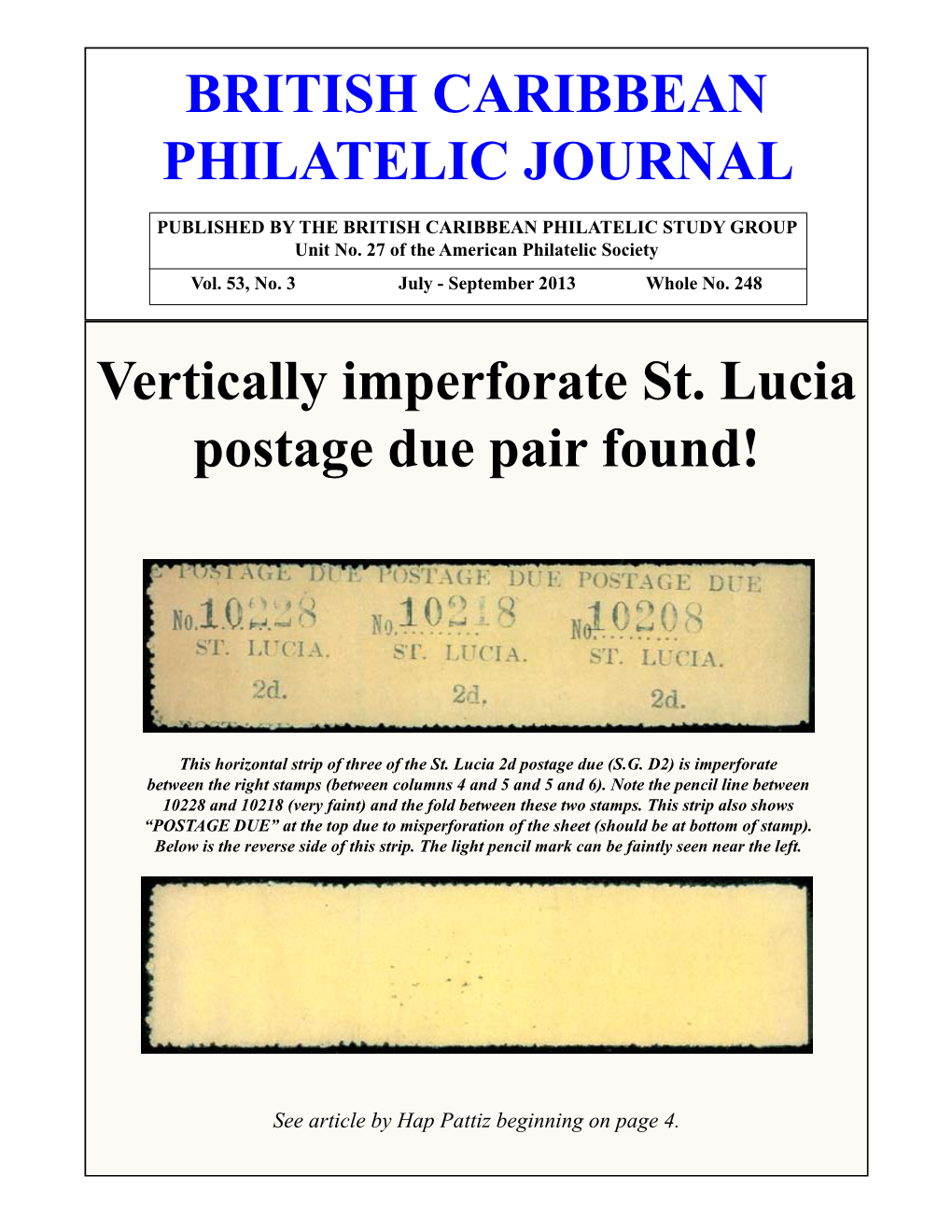 BRITISH CARIBBEAN PHILATELIC JOURNAL Vertically Imperforate St