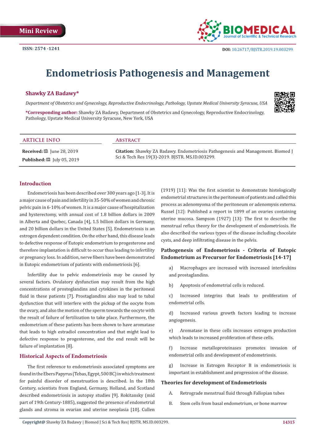 Endometriosis Pathogenesis and Management