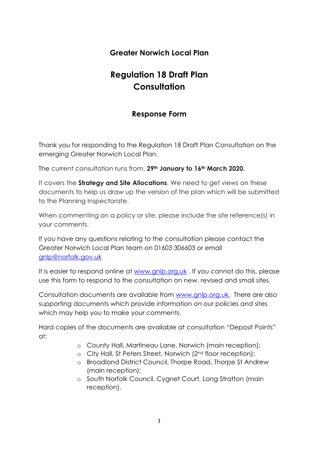 Regulation 18 Draft Plan Consultation