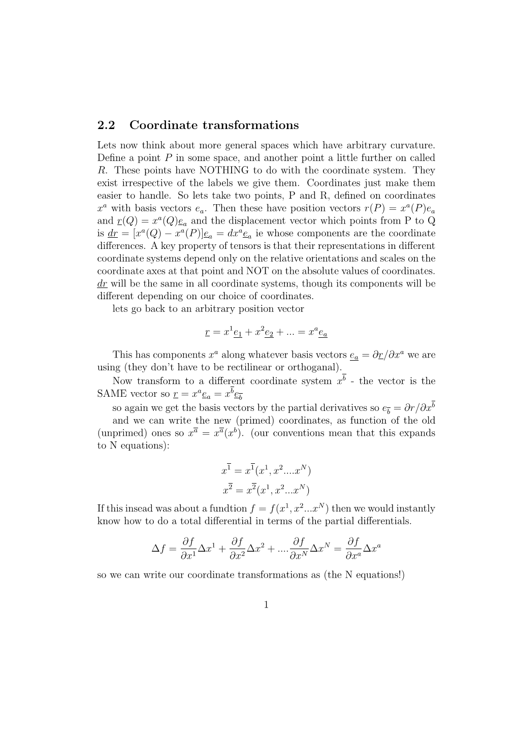 2.2 Coordinate Transformations Lets Now Think About More General Spaces Which Have Arbitrary Curvature