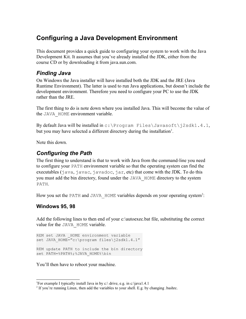 Configuring a Java Development Environment