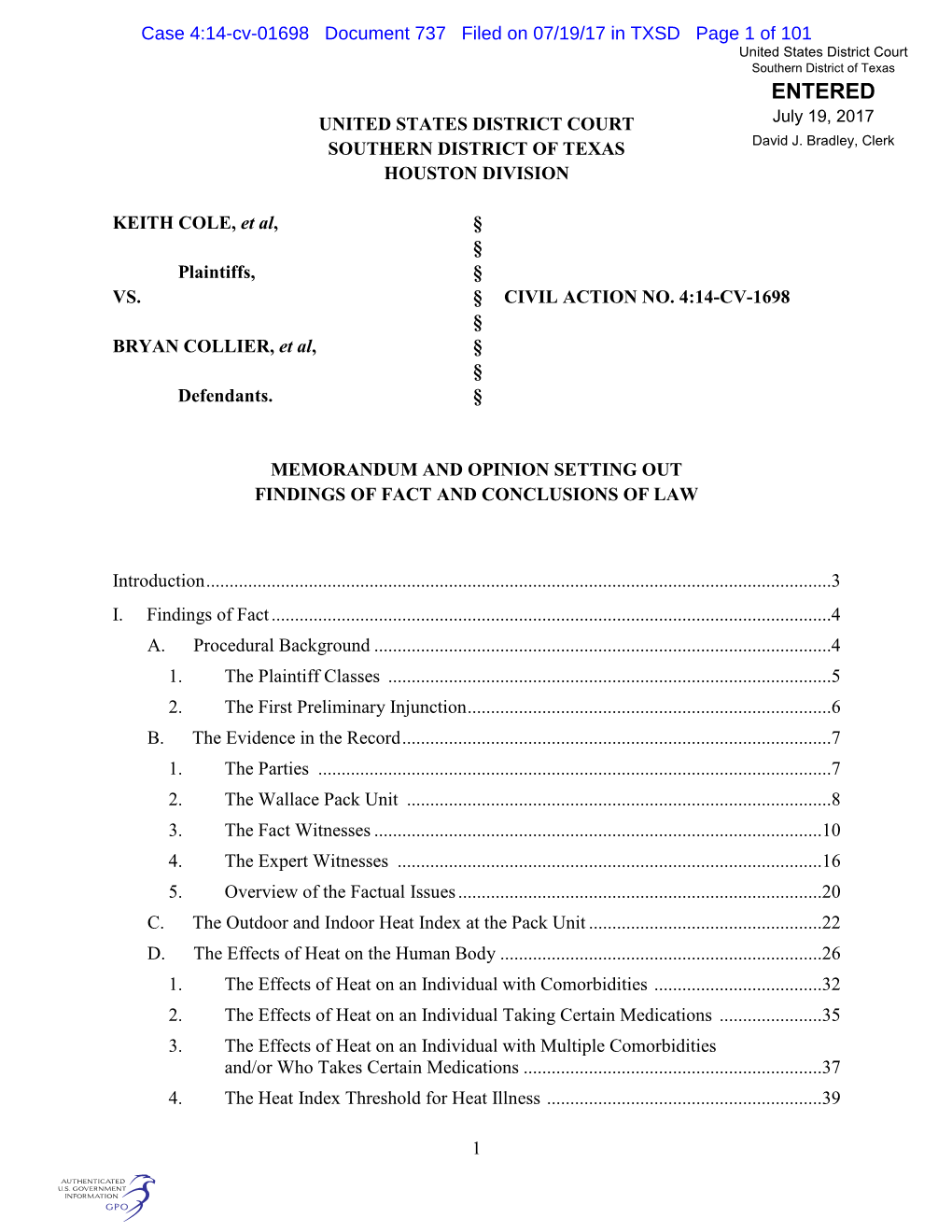 Case 4:14-Cv-01698 Document 737 Filed on 07/19/17 in TXSD Page 1