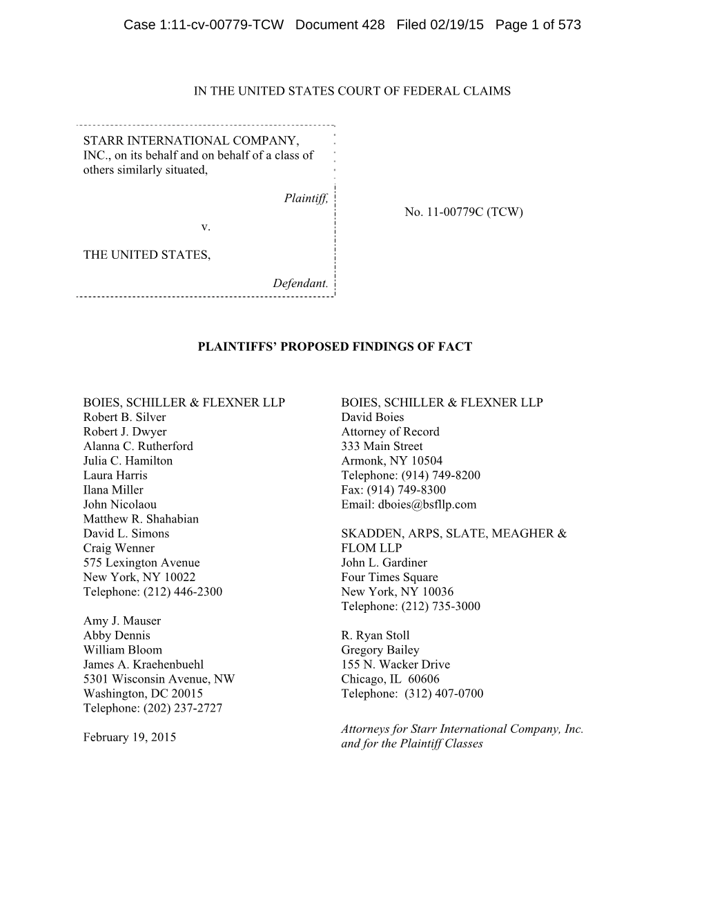 Case 1:11-Cv-00779-TCW Document 428 Filed 02/19/15 Page 1 of 573