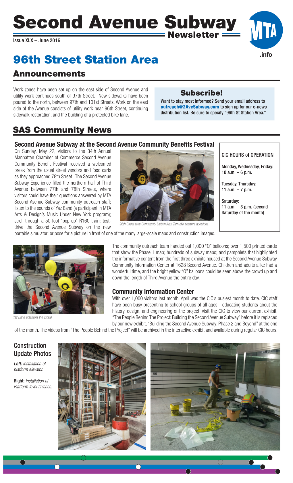 Second Avenue Subway Newsletter Issue XLX – June 2016 96Th Street Station Area Announcements