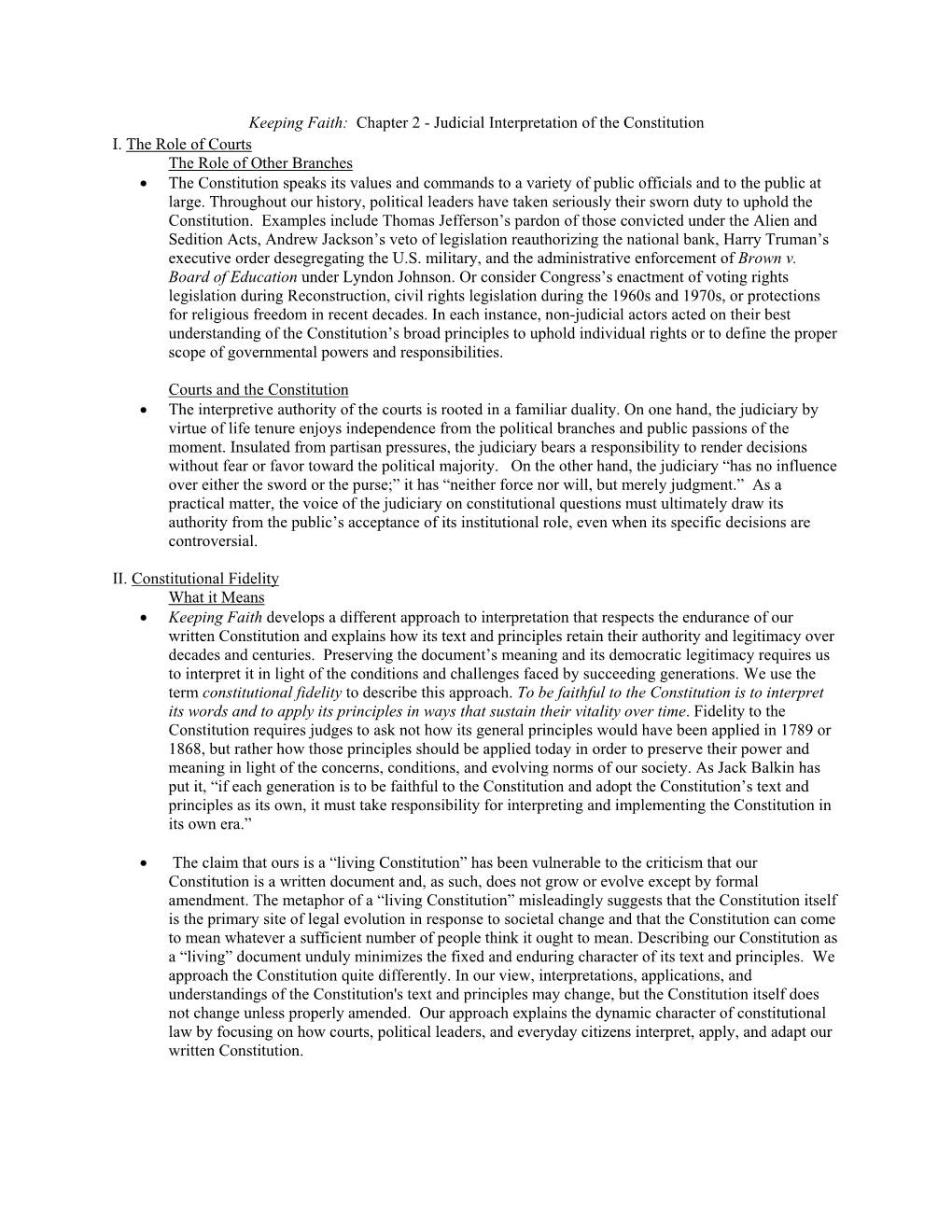 Keeping Faith: Chapter 2 - Judicial Interpretation of the Constitution I