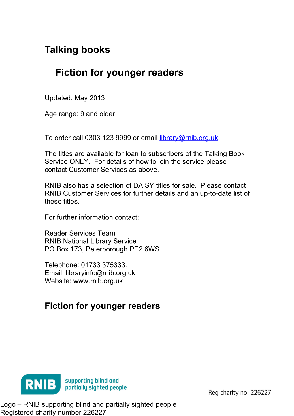 Fiction For Ages 9 And Older In Braille (Word, 200KB)