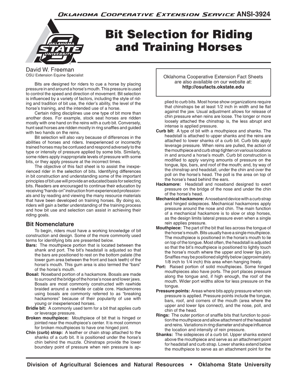 Bit Selection for Riding and Training Horses